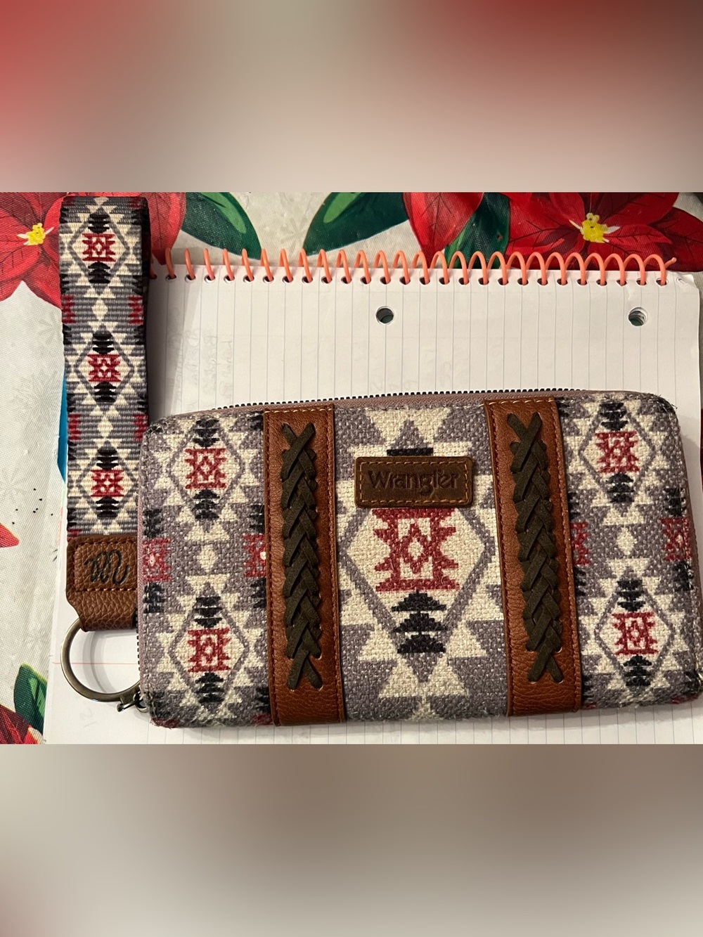 Wrangler Aztec Wristlet Wallet — Gray, Red, Brown